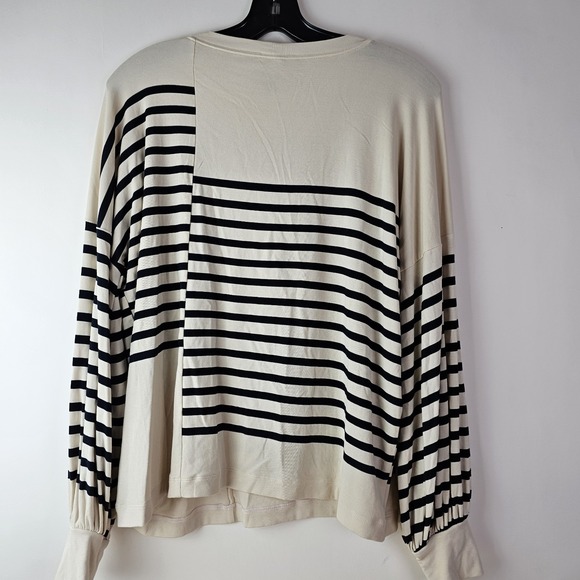 CABI Box Stripe Pullover Black Cream Stretch Small Long Sleeve‎ Shirt Top Casual - Picture 6 of 8